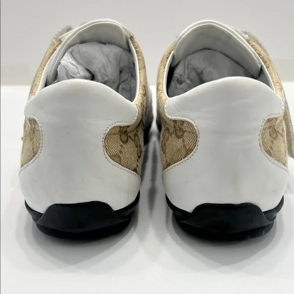Gucci White/Beige GG Canvas and Leather Velcro Sneakers Size 38 - Picture 4 of 11